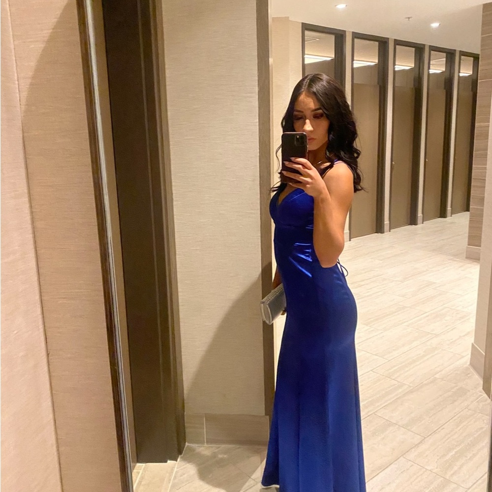 Blue Spaghetti Strap Sleeveless Maxi Gown